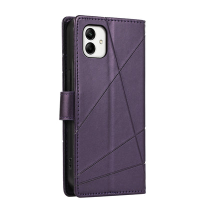 Samsung Galaxy A05 PU Genuine Leather Texture Embossed Line Phone Case with Card Wallet, Kickstand & Wrist Strap