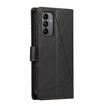 Samsung Galaxy A05s PU Genuine Leather Texture Embossed Line Phone Case with Card Wallet, Kickstand & Wrist Strap