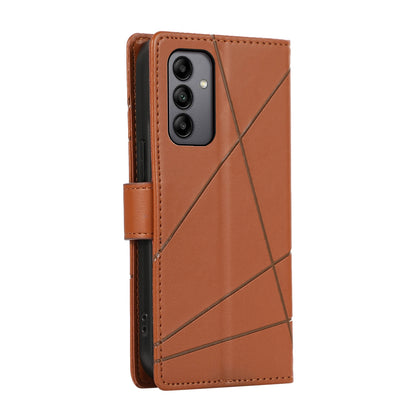 Samsung Galaxy A05s PU Genuine Leather Texture Embossed Line Phone Case with Card Wallet, Kickstand & Wrist Strap