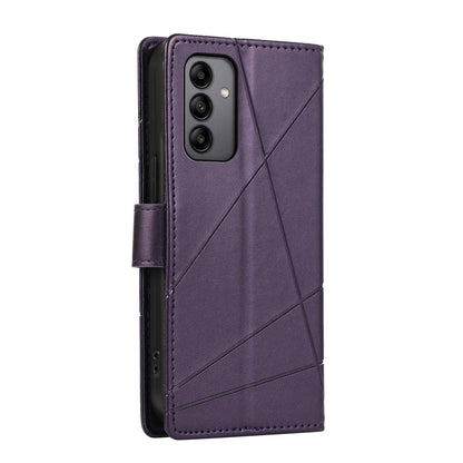 Samsung Galaxy A05s PU Genuine Leather Texture Embossed Line Phone Case with Card Wallet, Kickstand & Wrist Strap