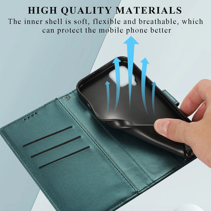 Samsung Galaxy A12 PU Genuine Leather Texture Embossed Line Phone Case with Card Wallet, Kickstand & Wrist Strap