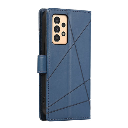 Samsung Galaxy A13 PU Genuine Leather Texture Embossed Line Phone Case with Card Wallet, Kickstand & Wrist Strap