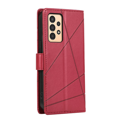 Samsung Galaxy A13 PU Genuine Leather Texture Embossed Line Phone Case with Card Wallet, Kickstand & Wrist Strap