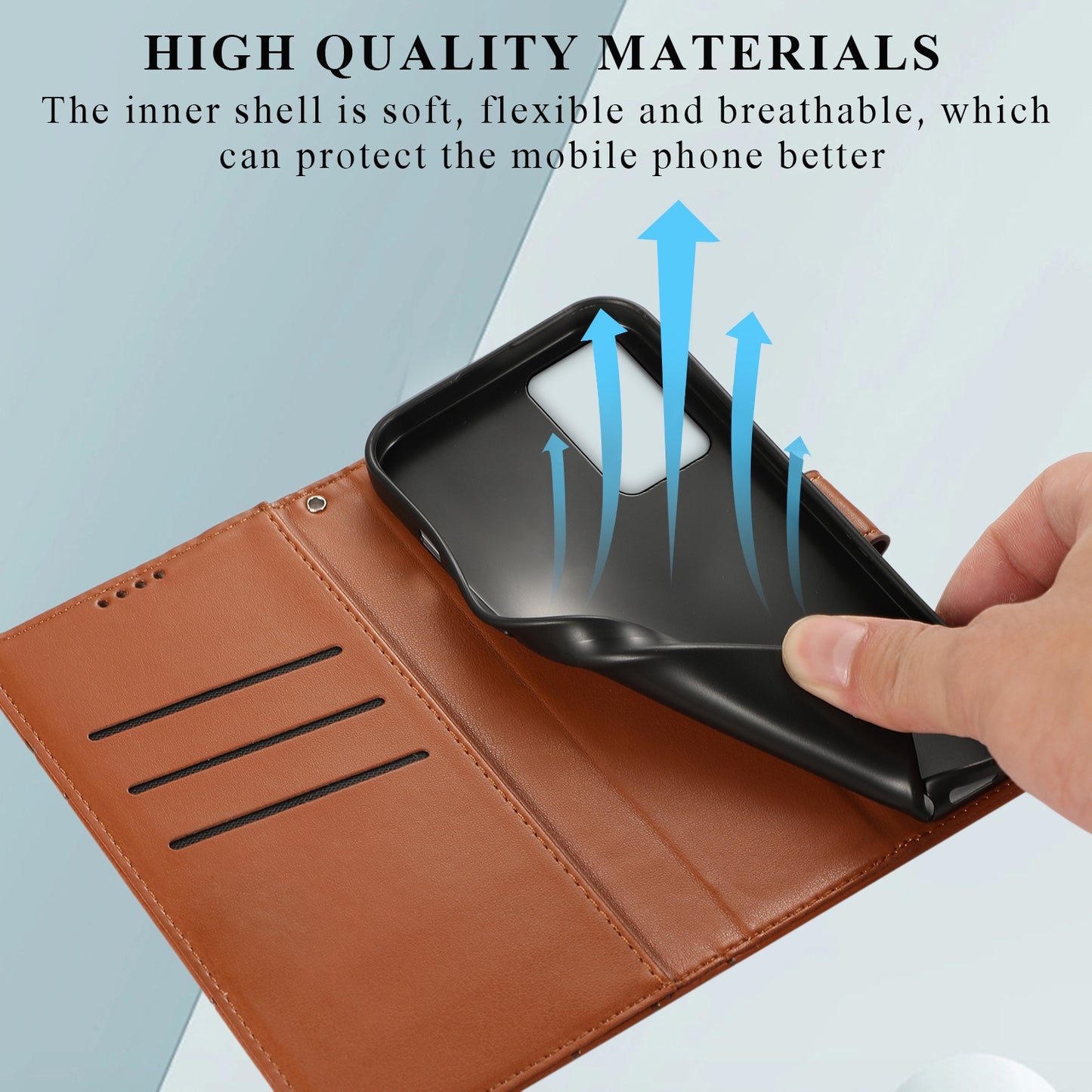 Samsung Galaxy A13 PU Genuine Leather Texture Embossed Line Phone Case with Card Wallet, Kickstand & Wrist Strap