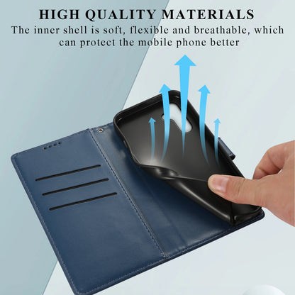 Samsung Galaxy A14 PU Genuine Leather Texture Embossed Line Phone Case with Card Wallet, Kickstand & Wrist Strap