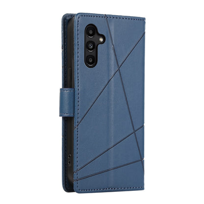 Samsung Galaxy A15 PU Genuine Leather Texture Embossed Line Phone Case with Card Wallet, Kickstand & Wrist Strap