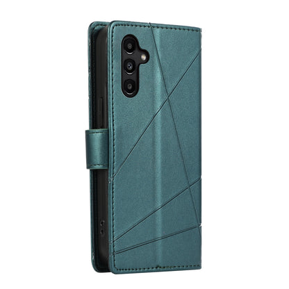 Samsung Galaxy A15 PU Genuine Leather Texture Embossed Line Phone Case with Card Wallet, Kickstand & Wrist Strap