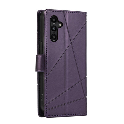Samsung Galaxy A15 PU Genuine Leather Texture Embossed Line Phone Case with Card Wallet, Kickstand & Wrist Strap