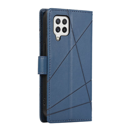 Samsung Galaxy A22 4G PU Genuine Leather Texture Embossed Line Phone Case with Card Wallet, Kickstand & Wrist Strap