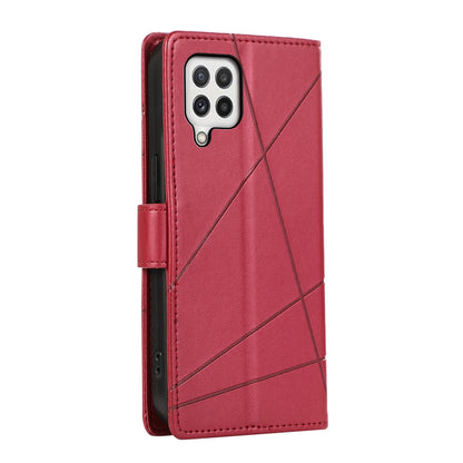 Samsung Galaxy A22 4G PU Genuine Leather Texture Embossed Line Phone Case with Card Wallet, Kickstand & Wrist Strap