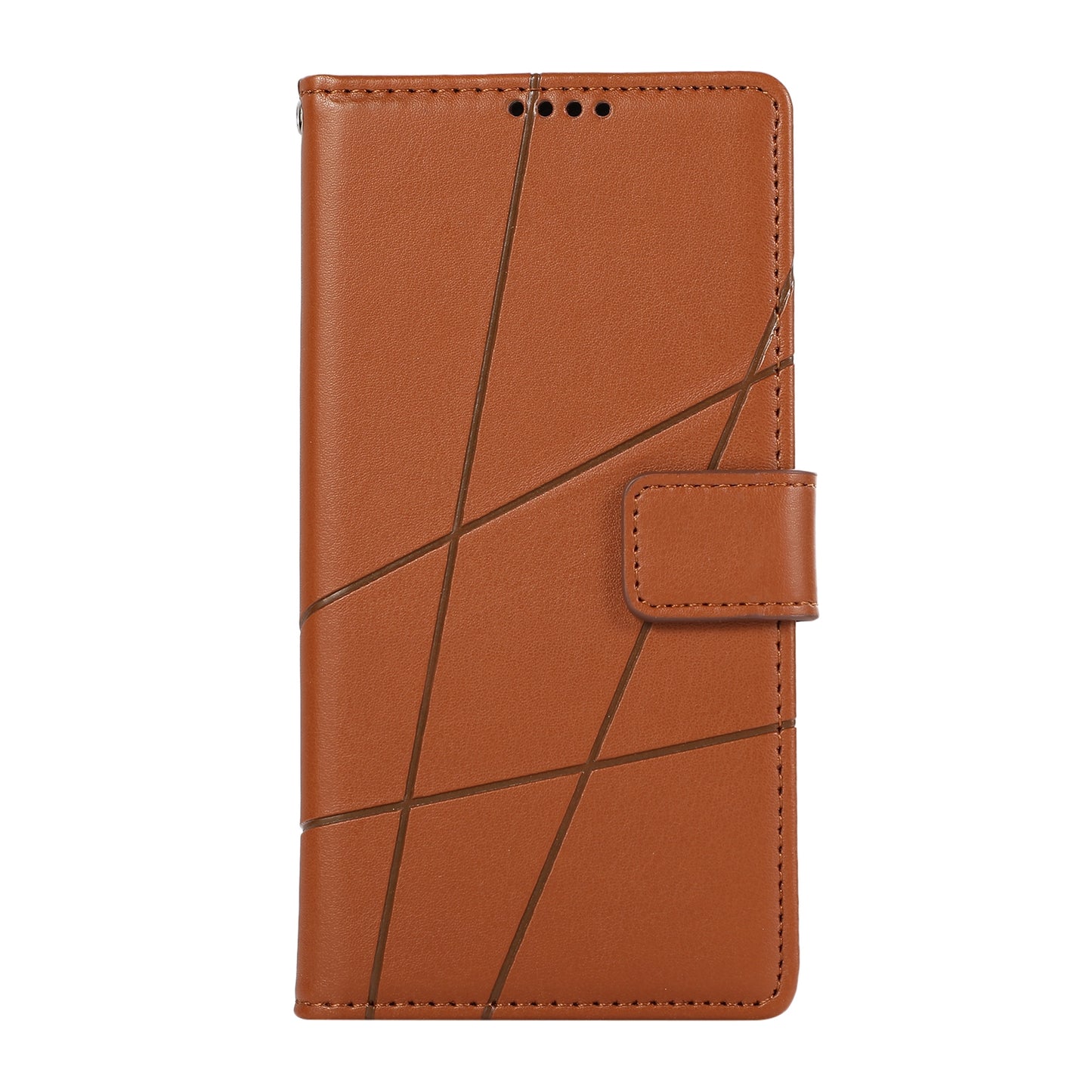 Samsung Galaxy A22 4G PU Genuine Leather Texture Embossed Line Phone Case with Card Wallet, Kickstand & Wrist Strap