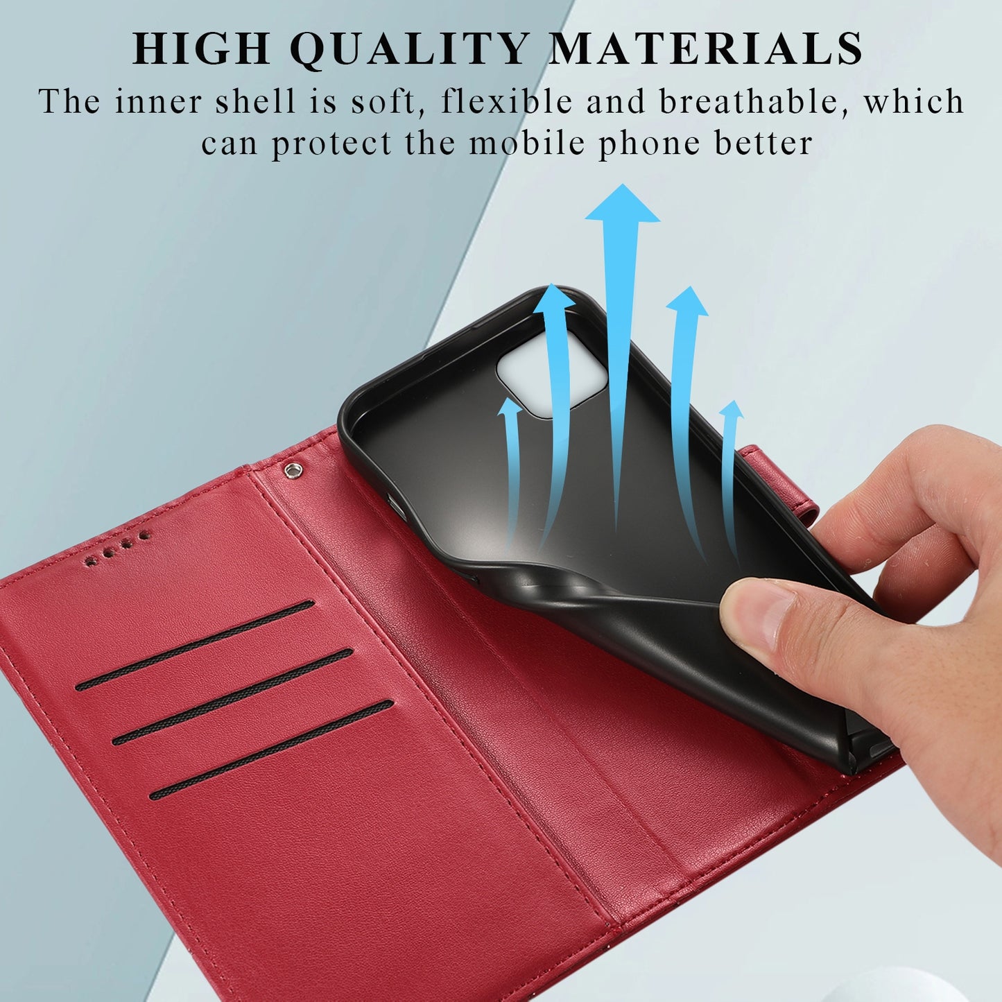 Samsung Galaxy A22 5G PU Genuine Leather Texture Embossed Line Phone Case with Card Wallet, Kickstand & Wrist Strap