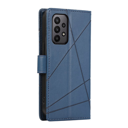 Samsung Galaxy A23 PU Genuine Leather Texture Embossed Line Phone Case with Card Wallet, Kickstand & Wrist Strap