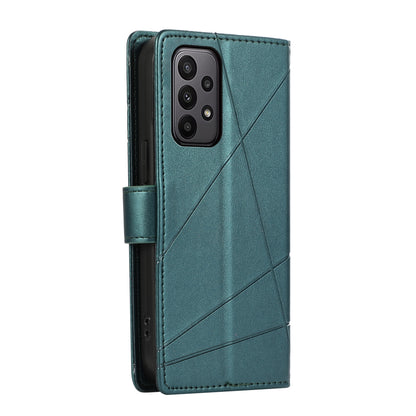 Samsung Galaxy A23 PU Genuine Leather Texture Embossed Line Phone Case with Card Wallet, Kickstand & Wrist Strap