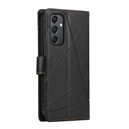 Samsung Galaxy A24 4G PU Genuine Leather Texture Embossed Line Phone Case with Card Wallet, Kickstand & Wrist Strap