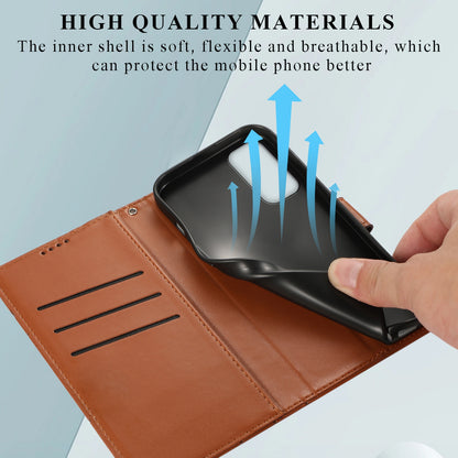 Samsung Galaxy A24 4G PU Genuine Leather Texture Embossed Line Phone Case with Card Wallet, Kickstand & Wrist Strap