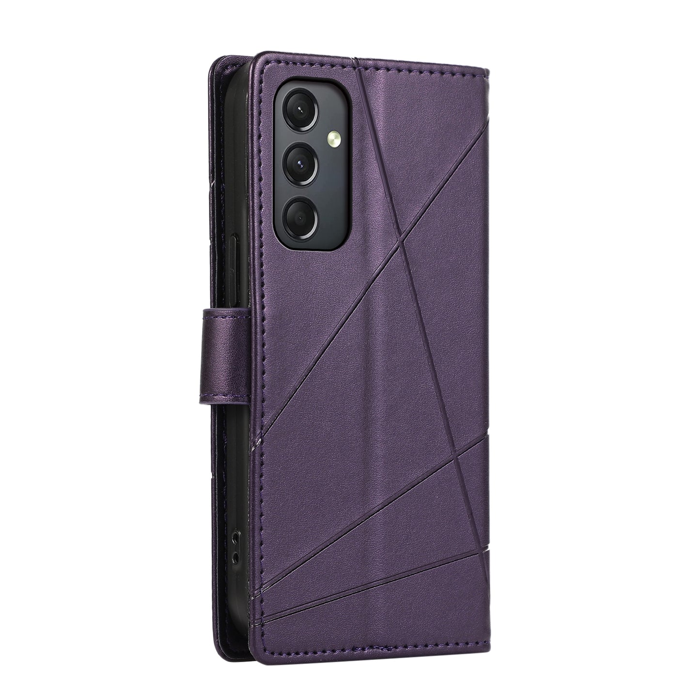Samsung Galaxy A24 4G PU Genuine Leather Texture Embossed Line Phone Case with Card Wallet, Kickstand & Wrist Strap
