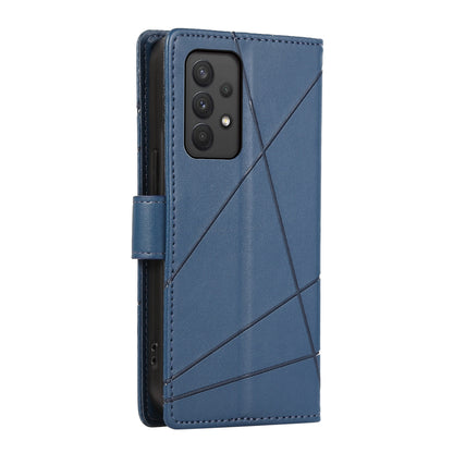 Samsung Galaxy A32 PU Genuine Leather Texture Embossed Line Phone Case with Card Wallet, Kickstand & Wrist Strap