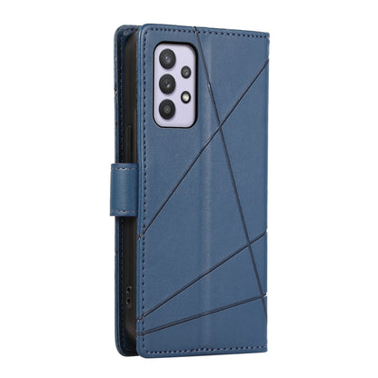 Samsung Galaxy A32 5G PU Genuine Leather Texture Embossed Line Phone Case with Card Wallet, Kickstand & Wrist Strap