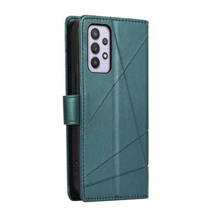 Samsung Galaxy A32 5G PU Genuine Leather Texture Embossed Line Phone Case with Card Wallet, Kickstand & Wrist Strap