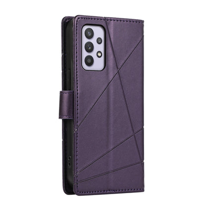 Samsung Galaxy A32 5G PU Genuine Leather Texture Embossed Line Phone Case with Card Wallet, Kickstand & Wrist Strap