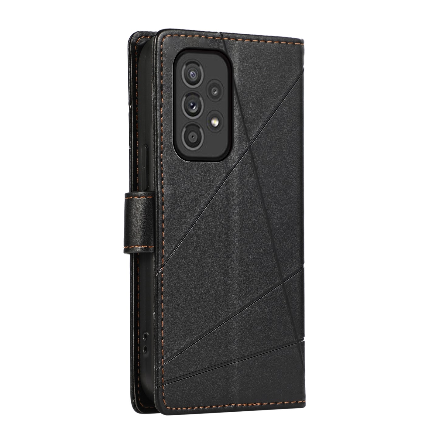 Samsung Galaxy A33 5G PU Genuine Leather Texture Embossed Line Phone Case with Card Wallet, Kickstand & Wrist Strap