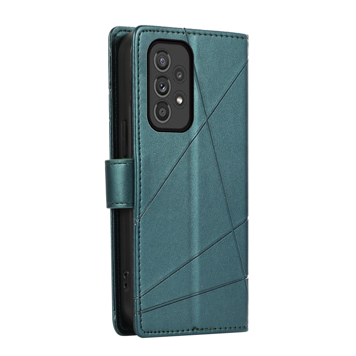 Samsung Galaxy A33 5G PU Genuine Leather Texture Embossed Line Phone Case with Card Wallet, Kickstand & Wrist Strap