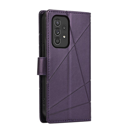 Samsung Galaxy A33 5G PU Genuine Leather Texture Embossed Line Phone Case with Card Wallet, Kickstand & Wrist Strap