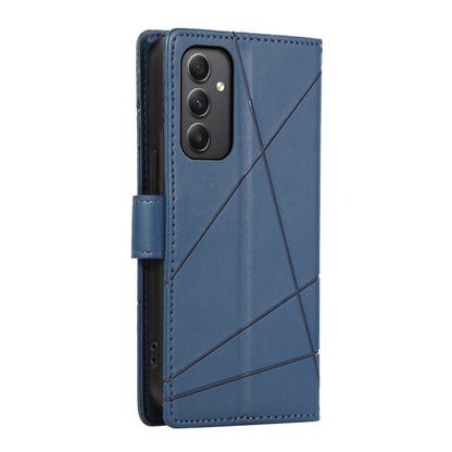 Samsung Galaxy A34 5G PU Genuine Leather Texture Embossed Line Phone Case with Card Wallet, Kickstand & Wrist Strap