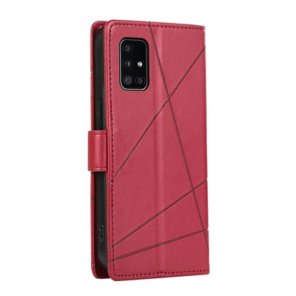 Samsung Galaxy A51 4G PU Genuine Leather Texture Embossed Line Phone Case with Card Wallet, Kickstand & Wrist Strap