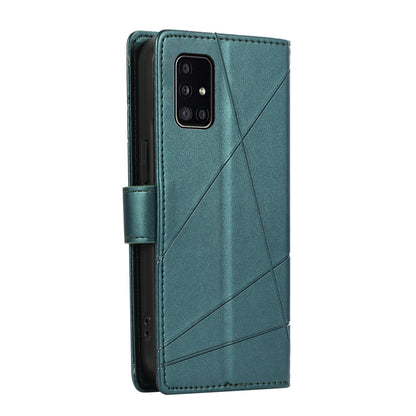 Samsung Galaxy A51 4G PU Genuine Leather Texture Embossed Line Phone Case with Card Wallet, Kickstand & Wrist Strap