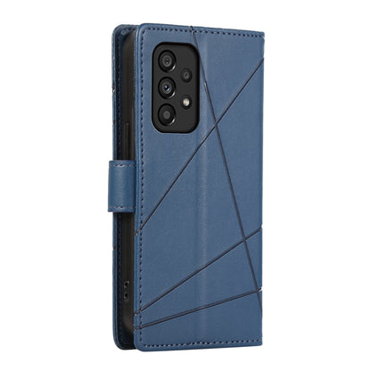 Samsung Galaxy A53 5G PU Genuine Leather Texture Embossed Line Phone Case with Card Wallet, Kickstand & Wrist Strap