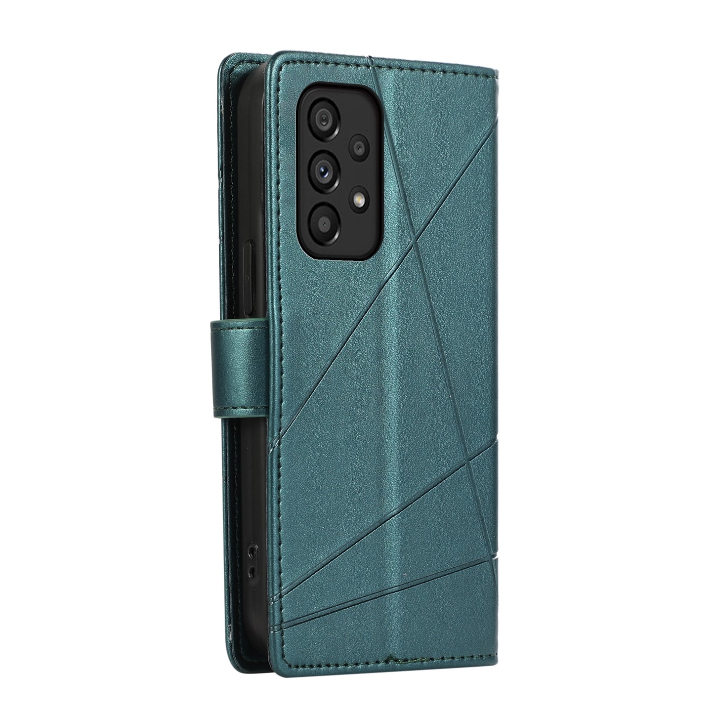 Samsung Galaxy A53 5G PU Genuine Leather Texture Embossed Line Phone Case with Card Wallet, Kickstand & Wrist Strap