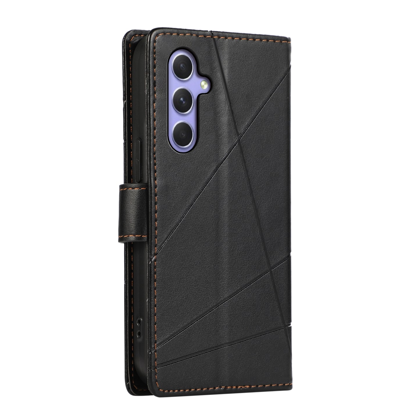 Samsung Galaxy A54 5G PU Genuine Leather Texture Embossed Line Phone Case with Card Wallet, Kickstand & Wrist Strap