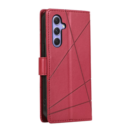 Samsung Galaxy A54 5G PU Genuine Leather Texture Embossed Line Phone Case with Card Wallet, Kickstand & Wrist Strap