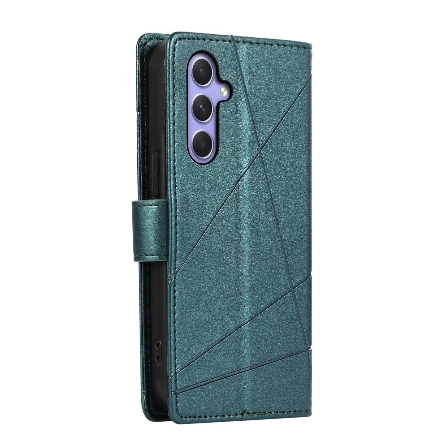 Samsung Galaxy A54 5G PU Genuine Leather Texture Embossed Line Phone Case with Card Wallet, Kickstand & Wrist Strap