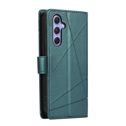 Samsung Galaxy A54 5G PU Genuine Leather Texture Embossed Line Phone Case with Card Wallet, Kickstand & Wrist Strap
