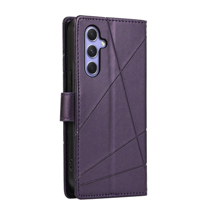 Samsung Galaxy A54 5G PU Genuine Leather Texture Embossed Line Phone Case with Card Wallet, Kickstand & Wrist Strap