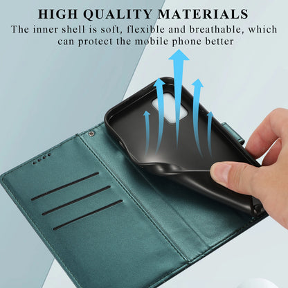 Samsung Galaxy A71 4G PU Genuine Leather Texture Embossed Line Phone Case with Card Wallet, Kickstand & Wrist Strap