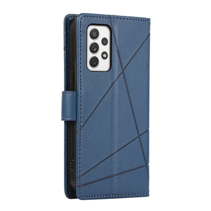 Samsung Galaxy A72 5G PU Genuine Leather Texture Embossed Line Phone Case with Card Wallet, Kickstand & Wrist Strap