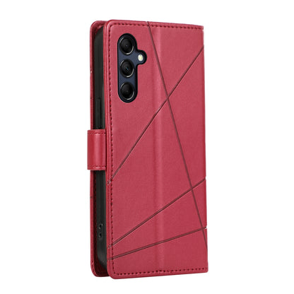 Samsung Galaxy M14 PU Genuine Leather Texture Embossed Line Phone Case with Card Wallet, Kickstand & Wrist Strap