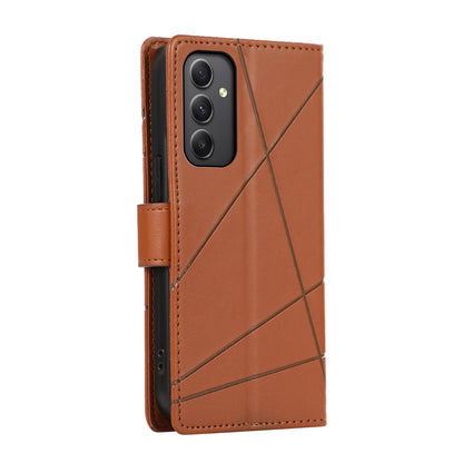 Samsung Galaxy M34 5G PU Genuine Leather Texture Embossed Line Phone Case with Card Wallet, Kickstand & Wrist Strap