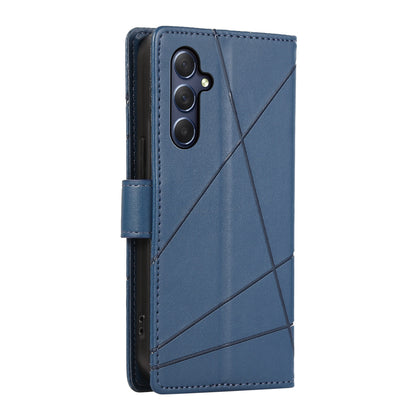 Samsung Galaxy M54 PU Genuine Leather Texture Embossed Line Phone Case with Card Wallet, Kickstand & Wrist Strap