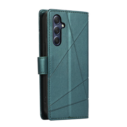 Samsung Galaxy M54 PU Genuine Leather Texture Embossed Line Phone Case with Card Wallet, Kickstand & Wrist Strap