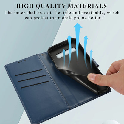 Samsung Galaxy S10 5G PU Genuine Leather Texture Embossed Line Phone Case with Card Wallet, Kickstand & Wrist Strap