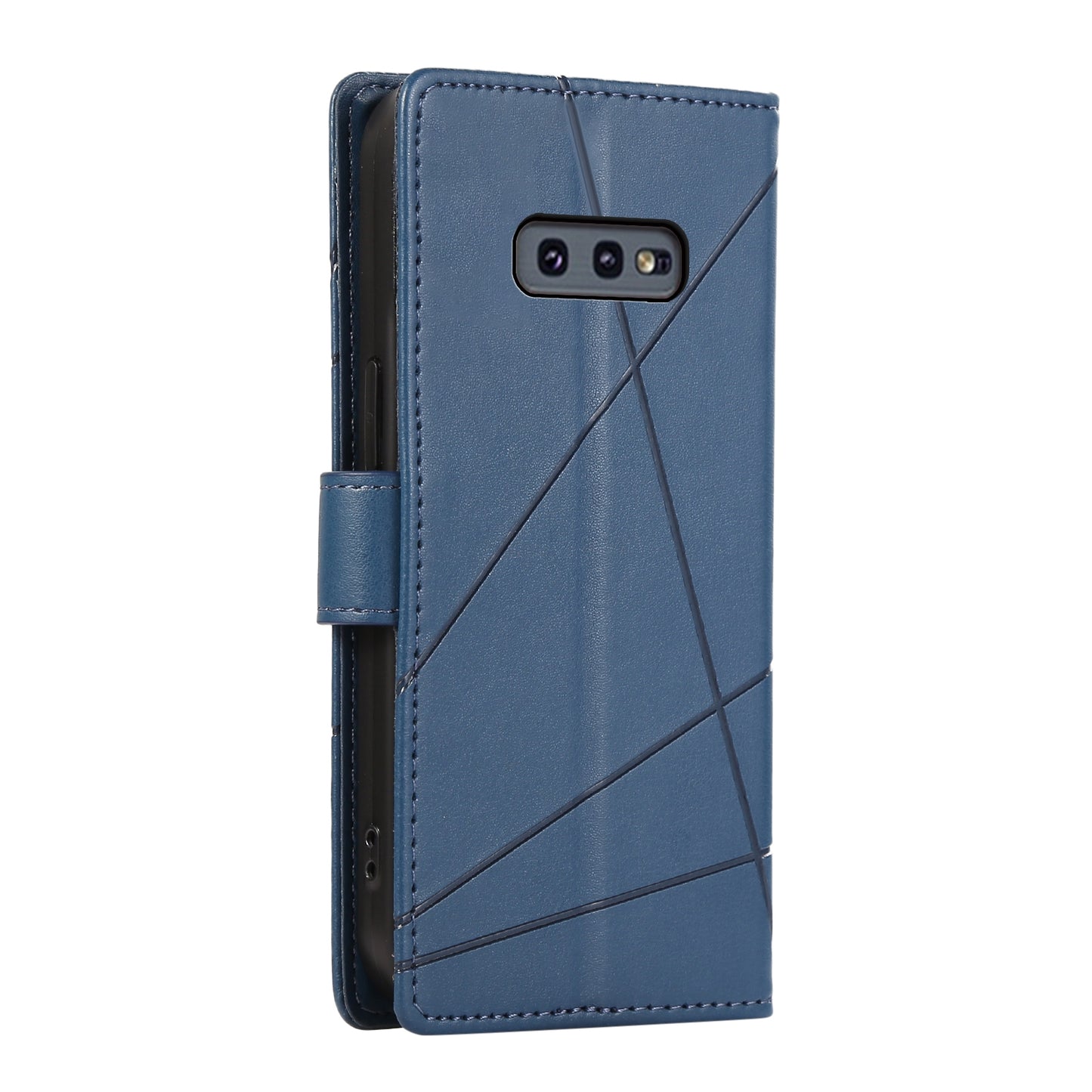 Samsung Galaxy S10e PU Genuine Leather Texture Embossed Line Phone Case with Card Wallet, Kickstand & Wrist Strap
