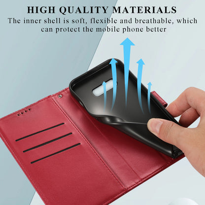 Samsung Galaxy S10e PU Genuine Leather Texture Embossed Line Phone Case with Card Wallet, Kickstand & Wrist Strap