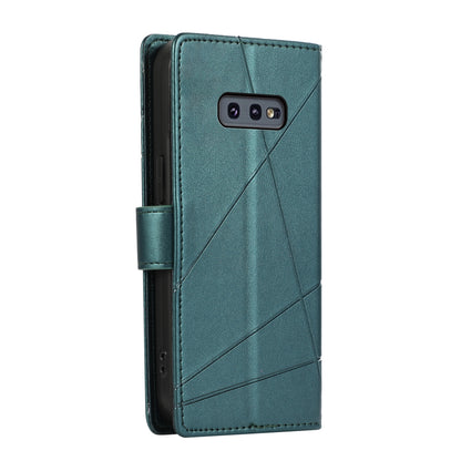 Samsung Galaxy S10e PU Genuine Leather Texture Embossed Line Phone Case with Card Wallet, Kickstand & Wrist Strap