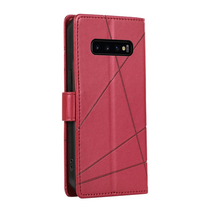 Samsung Galaxy S10+ PU Genuine Leather Texture Embossed Line Phone Case with Card Wallet, Kickstand & Wrist Strap