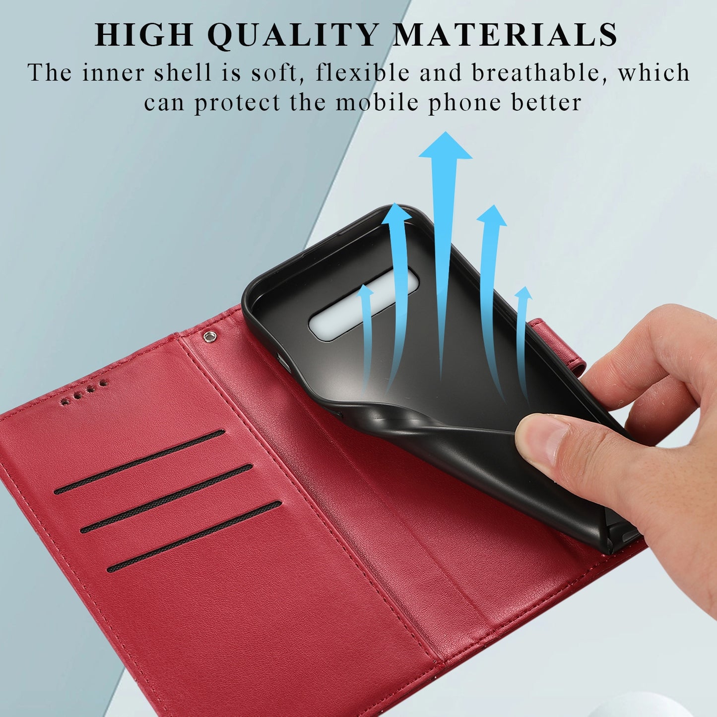 Samsung Galaxy S10+ PU Genuine Leather Texture Embossed Line Phone Case with Card Wallet, Kickstand & Wrist Strap